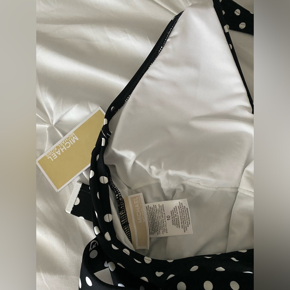 NWT Michael Kors Polka Dot Halter One Piece Swimsuit Size 10 - Picture 7 of 8